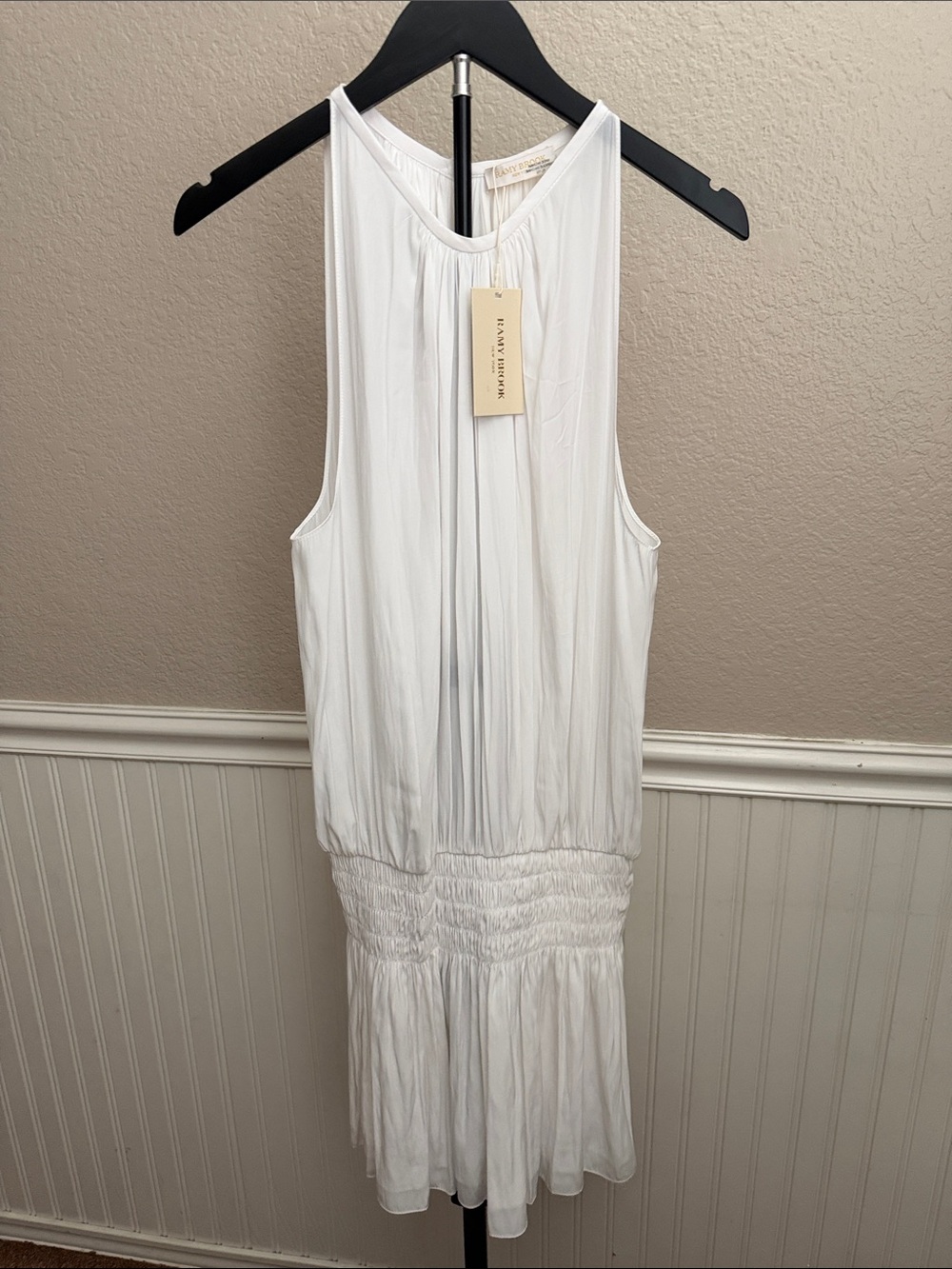 Ramy Brook White Pleated Sleeveless Dress
